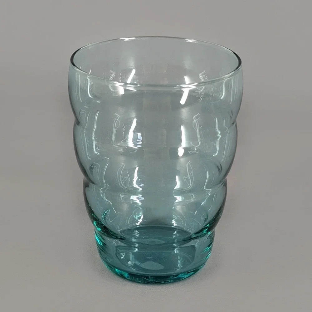 IKEA Turquoise Blue Wavy Glass Tumblers Set of 4 Made in France 18314 1515
